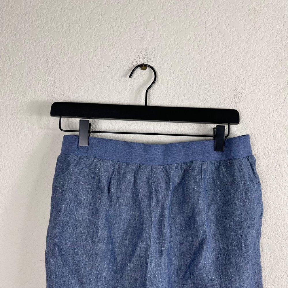 J.Jill 100% Linen Pull-On Pants Blue Size Small Elastic Waist Side Pockets - Picture 7 of 8